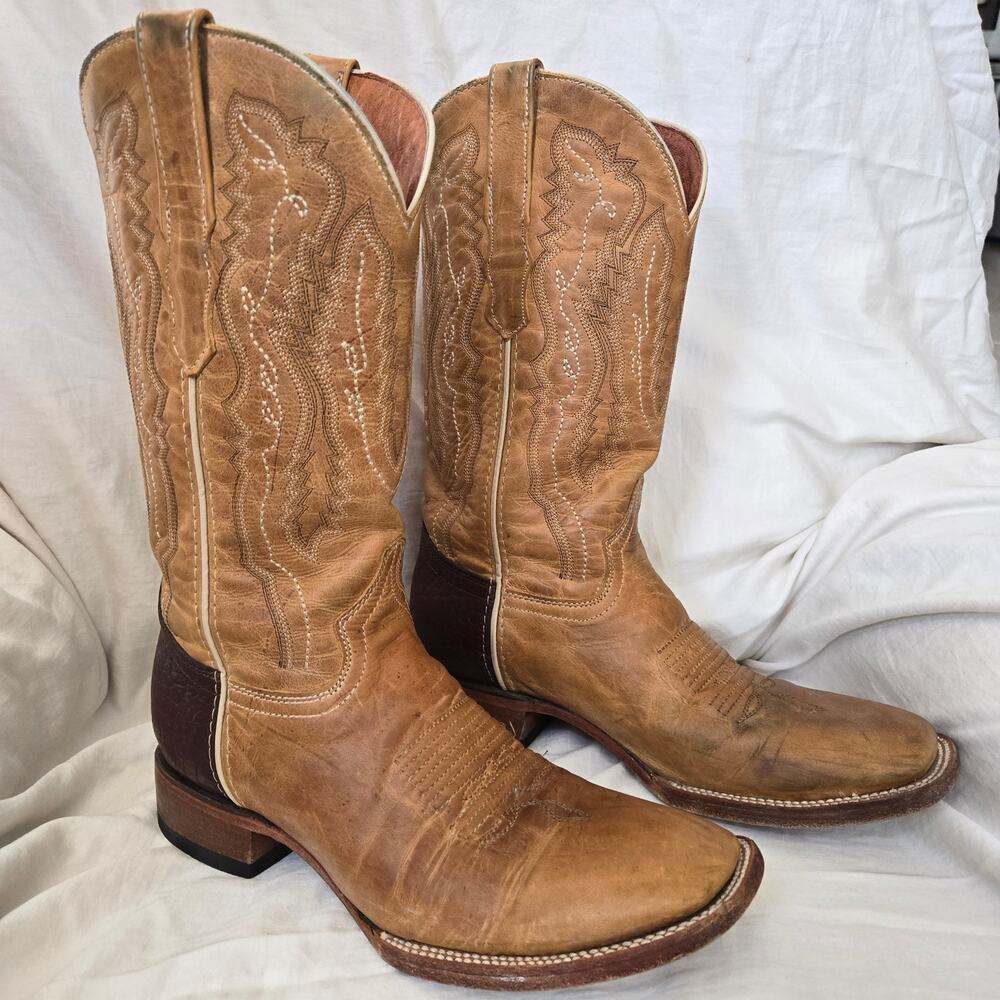 Vaccari Western Boots Men's Size 8.5 Alligator Heel Tan Brown Made in USA #6832